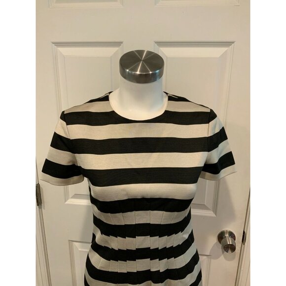 Diane Von Furstenberg Blue & Gray Striped Short Sleeve Wiggle Dress, Size 2 - Picture 2 of 6